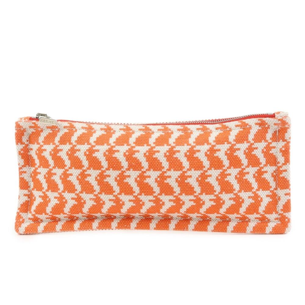Hermes Ecole PM Animaux Pixel Cotton Cosmetic Pouch Orange